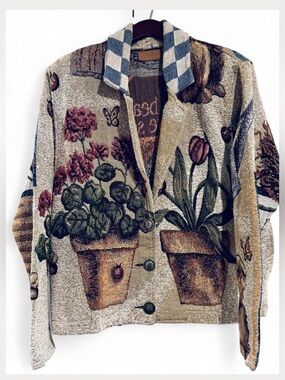 Vintage Sugar Street Weavers Botanical Nature Pattern Blazer Will Fit XL-1X